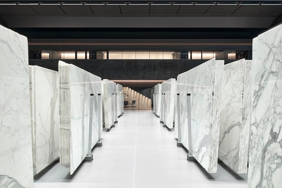 Polished showroom with marble elements