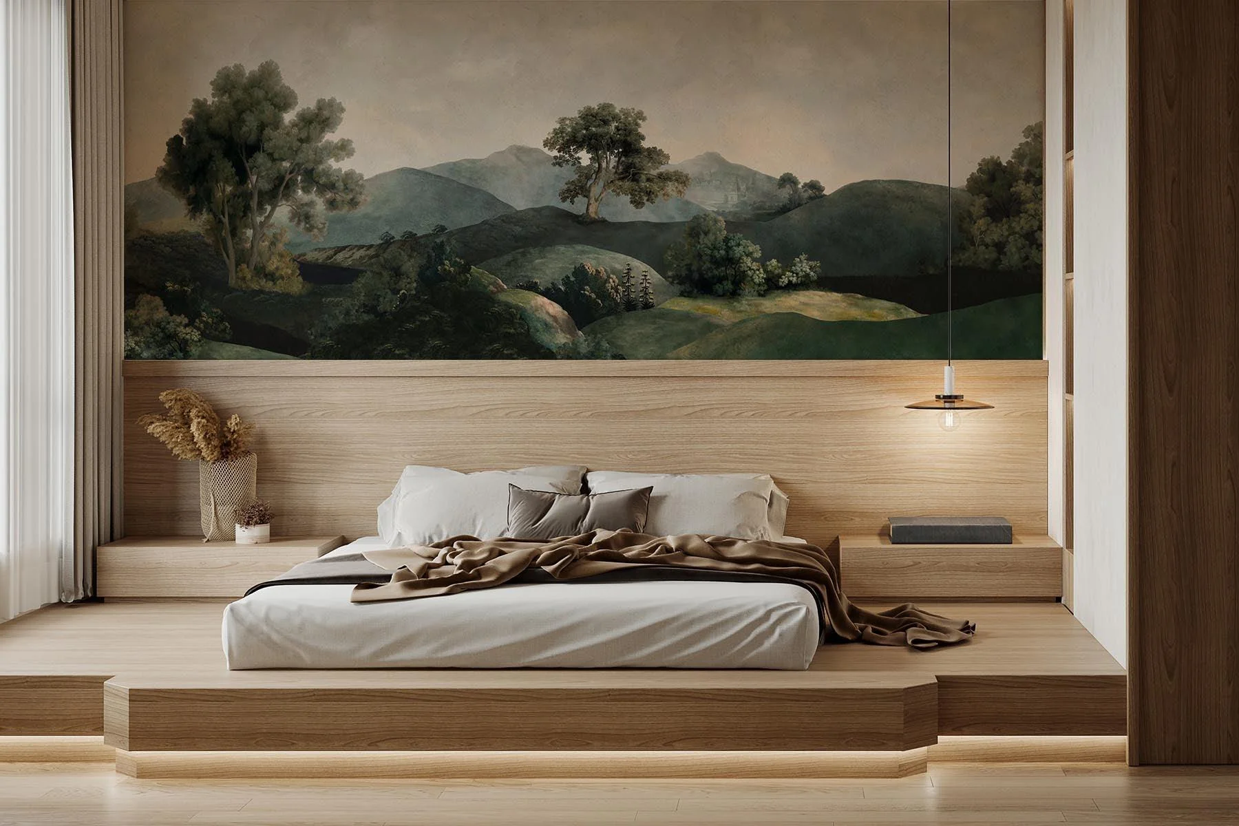 Japandi-inspired wood wall panel